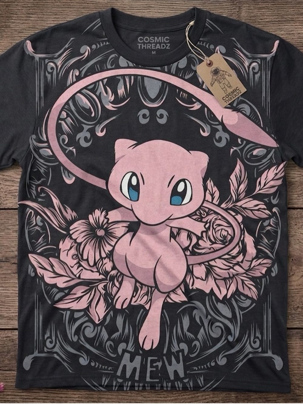 Gildan Black Short Sleeve Tee with Pink Mew Graphic